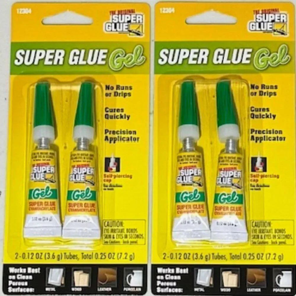 Set of 2 Super Glue Gel No Runs or Drips .25oz per set Great for Work at Home